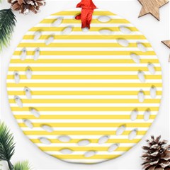 Horizontal Stripes Yellow Round Filigree Ornament (two Sides)