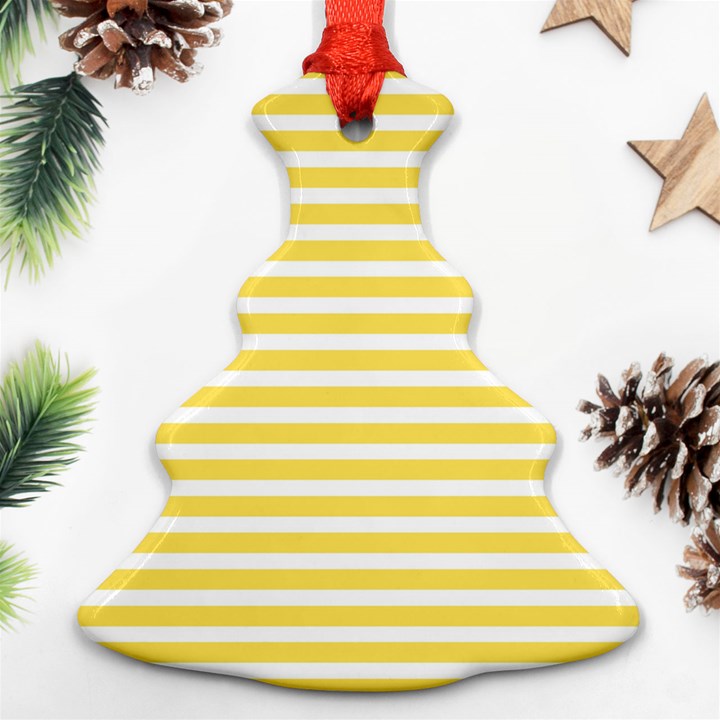 Horizontal Stripes Yellow Christmas Tree Ornament (Two Sides)