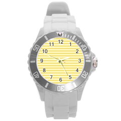 Horizontal Stripes Yellow Round Plastic Sport Watch (l)