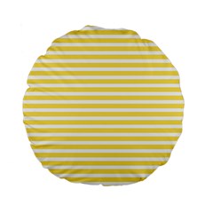 Horizontal Stripes Yellow Standard 15  Premium Flano Round Cushions