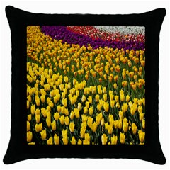 Colorful Tulips In Keukenhof Gardens Wallpaper Throw Pillow Case (black) by Simbadda