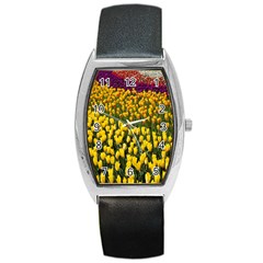 Colorful Tulips In Keukenhof Gardens Wallpaper Barrel Style Metal Watch by Simbadda