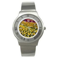 Colorful Tulips In Keukenhof Gardens Wallpaper Stainless Steel Watch by Simbadda