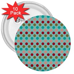 Large Colored Polka Dots Line Circle 3  Buttons (10 Pack) 