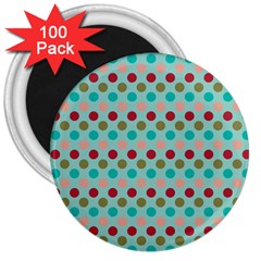 Large Colored Polka Dots Line Circle 3  Magnets (100 Pack)