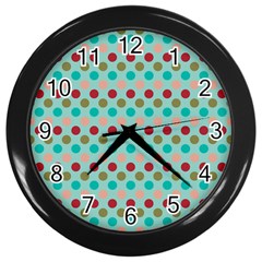 Large Colored Polka Dots Line Circle Wall Clocks (black) by Mariart