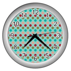 Large Colored Polka Dots Line Circle Wall Clocks (silver)  by Mariart