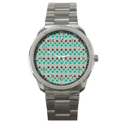 Large Colored Polka Dots Line Circle Sport Metal Watch by Mariart