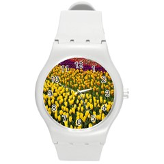 Colorful Tulips In Keukenhof Gardens Wallpaper Round Plastic Sport Watch (m) by Simbadda