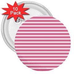 Horizontal Stripes Light Pink 3  Buttons (10 Pack) 