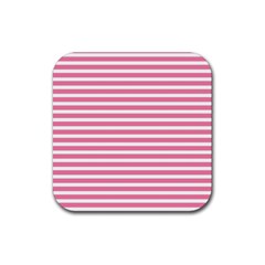 Horizontal Stripes Light Pink Rubber Coaster (square)  by Mariart