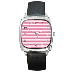 Horizontal Stripes Light Pink Square Metal Watch by Mariart