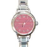 Horizontal Stripes Red Round Italian Charm Watch Front