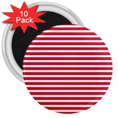 Horizontal Stripes Red 3  Magnets (10 Pack)  by Mariart