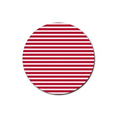 Horizontal Stripes Red Rubber Round Coaster (4 Pack) 