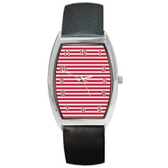 Horizontal Stripes Red Barrel Style Metal Watch by Mariart