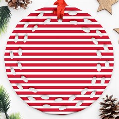 Horizontal Stripes Red Ornament (round Filigree) by Mariart