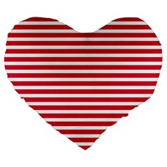 Horizontal Stripes Red Large 19  Premium Flano Heart Shape Cushions by Mariart