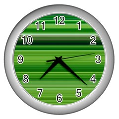 Horizontal Stripes Line Green Wall Clocks (silver) 