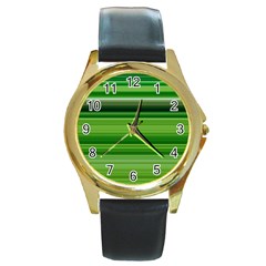 Horizontal Stripes Line Green Round Gold Metal Watch by Mariart