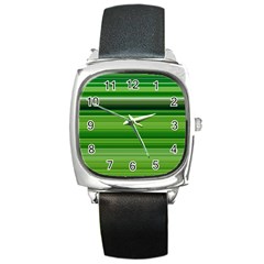 Horizontal Stripes Line Green Square Metal Watch by Mariart