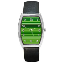 Horizontal Stripes Line Green Barrel Style Metal Watch by Mariart