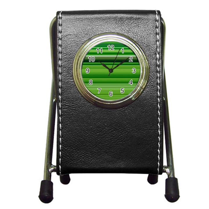 Horizontal Stripes Line Green Pen Holder Desk Clocks