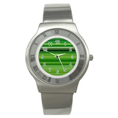 Horizontal Stripes Line Green Stainless Steel Watch by Mariart