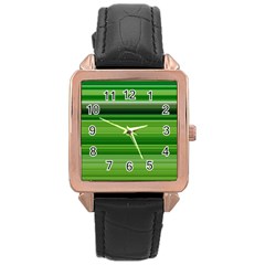 Horizontal Stripes Line Green Rose Gold Leather Watch  by Mariart