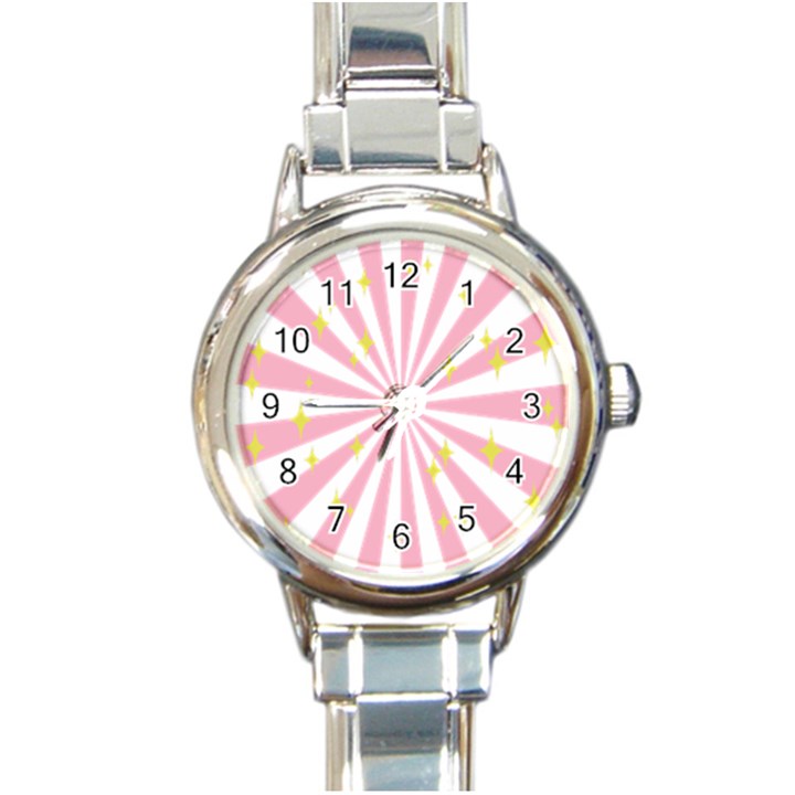 Hurak Pink Star Yellow Hole Sunlight Light Round Italian Charm Watch