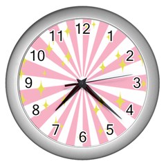 Hurak Pink Star Yellow Hole Sunlight Light Wall Clocks (silver)  by Mariart