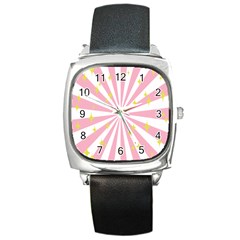 Hurak Pink Star Yellow Hole Sunlight Light Square Metal Watch by Mariart