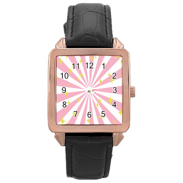 Hurak Pink Star Yellow Hole Sunlight Light Rose Gold Leather Watch 