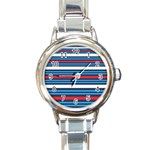 Martini Style Racing Tape Blue Red White Round Italian Charm Watch Front