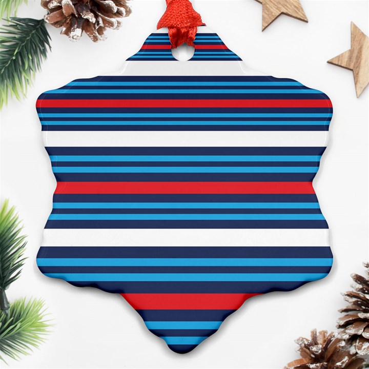 Martini Style Racing Tape Blue Red White Snowflake Ornament (Two Sides)