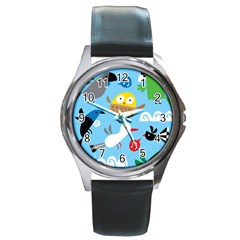 New Zealand Birds Close Fly Animals Round Metal Watch by Mariart