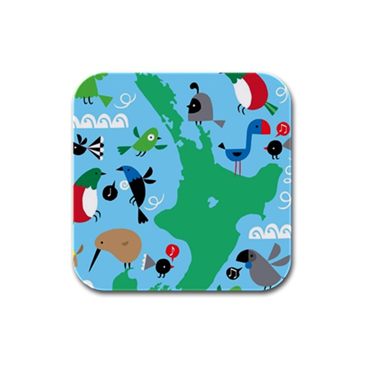 New Zealand Birds Detail Animals Fly Rubber Square Coaster (4 pack) 