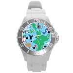 New Zealand Birds Detail Animals Fly Round Plastic Sport Watch (L) Front