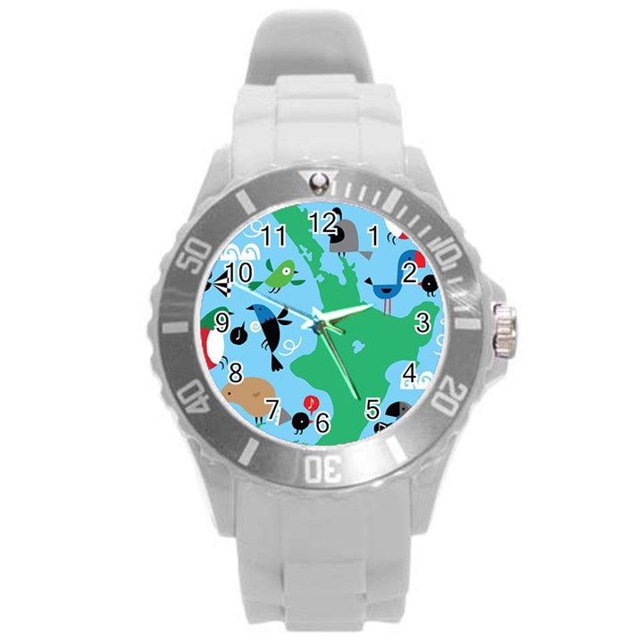 New Zealand Birds Detail Animals Fly Round Plastic Sport Watch (L)