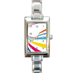 Line Rainbow Orange Blue Yellow Red Pink White Wave Waves Rectangle Italian Charm Watch