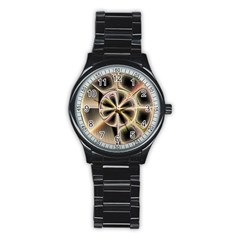 Background With Fractal Crazy Wheel Stainless Steel Round Watch by Simbadda