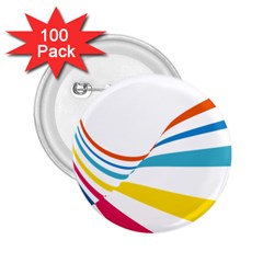 Line Rainbow Orange Blue Yellow Red Pink White Wave Waves 2 25  Buttons (100 Pack) 