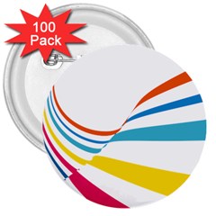 Line Rainbow Orange Blue Yellow Red Pink White Wave Waves 3  Buttons (100 Pack)  by Mariart