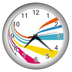 Line Rainbow Orange Blue Yellow Red Pink White Wave Waves Wall Clocks (silver) 