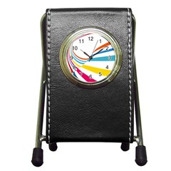 Line Rainbow Orange Blue Yellow Red Pink White Wave Waves Pen Holder Desk Clocks by Mariart