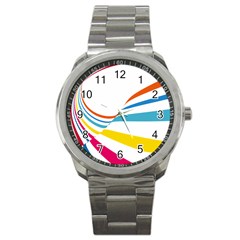 Line Rainbow Orange Blue Yellow Red Pink White Wave Waves Sport Metal Watch by Mariart