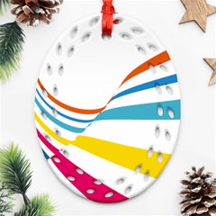 Line Rainbow Orange Blue Yellow Red Pink White Wave Waves Oval Filigree Ornament (two Sides) by Mariart