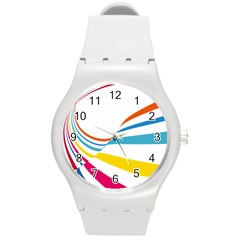 Line Rainbow Orange Blue Yellow Red Pink White Wave Waves Round Plastic Sport Watch (m) by Mariart