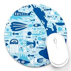 New Zealand Fish Detail Blue Sea Shark Round Mousepads by Mariart