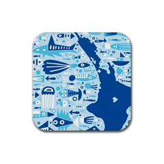 New Zealand Fish Detail Blue Sea Shark Rubber Coaster (square) 